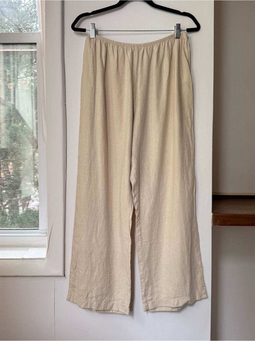 DONNI The Linen Crop Simple Pants in Oatmeal Tan Large